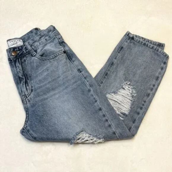 Twelve by Ontwelfth High Rise Boyfriend Jeans Distressed Straight Leg - Picture 10 of 10